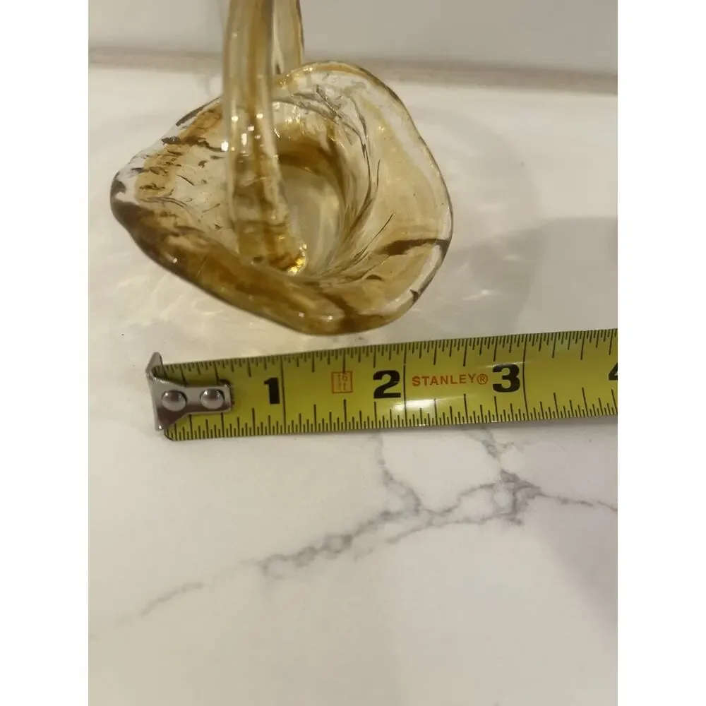 Vtg Cornucopia Hand Blown Art Glass Amber Yellow Swan‎ Shape Dish Candy Trinket
